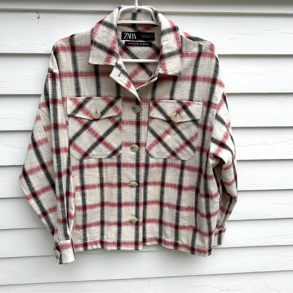 Zara Italian Fabric Plaid Oversized Overshirt Jacket